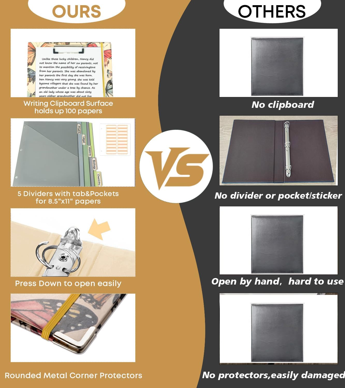 3 Ring Binder 1 Inch, Three Ring Binders Organizer with Clipboard, 5-Tabs Pockets Dividers, Plastic Folder, 18 Divider Stikers, BVSSX Pretty Binder with Pen Loop (Black Weeds, Letter Size)
