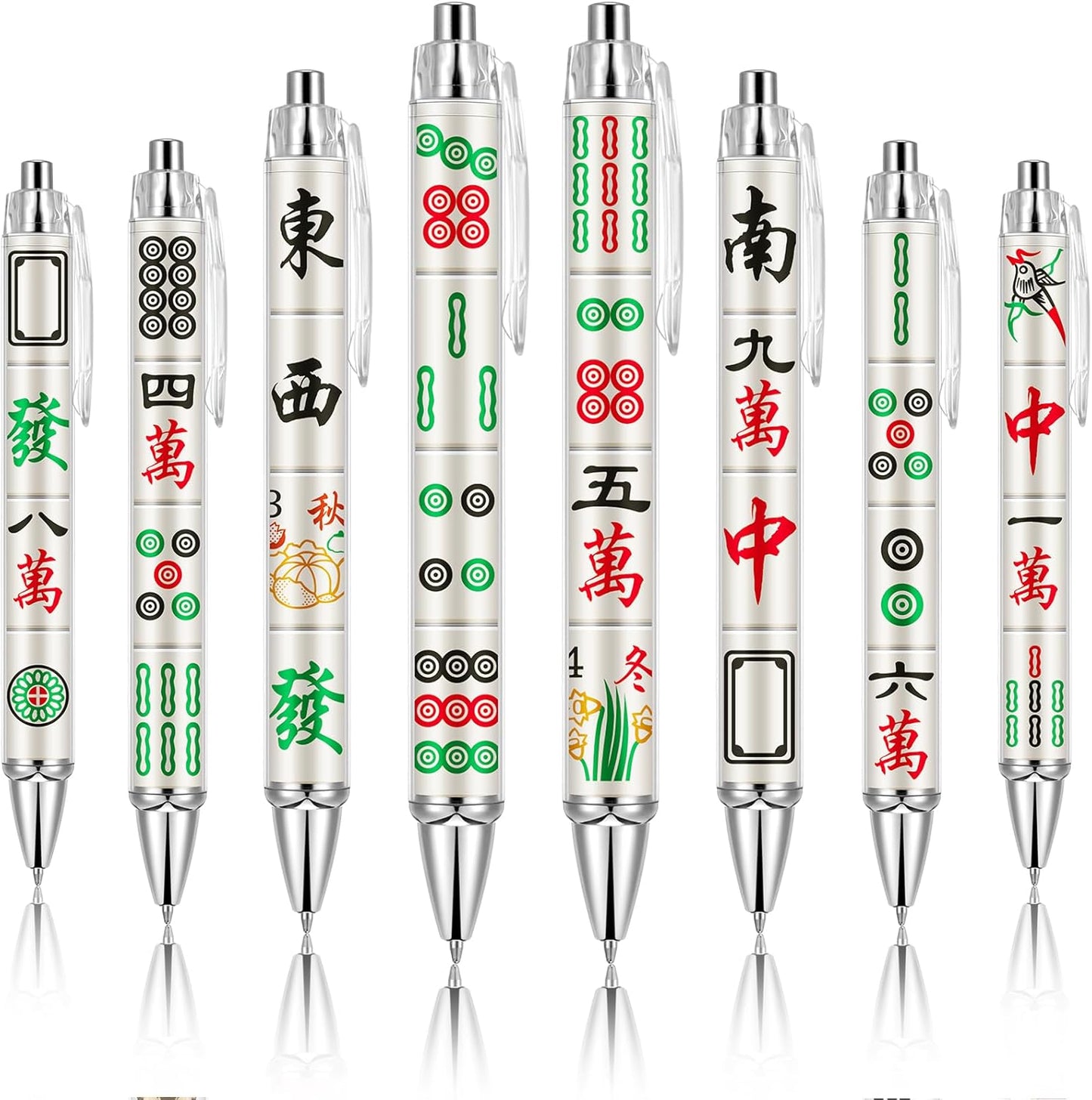 Ireer 8 Pcs Ballpoint Pens for Women 1.00 mm Cute Black Ink Pens Fine Point Smooth Writing for Journaling Aesthetic Office Supplies (Mahjong)