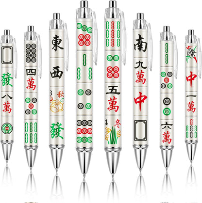 Ireer 8 Pcs Ballpoint Pens for Women 1.00 mm Cute Black Ink Pens Fine Point Smooth Writing for Journaling Aesthetic Office Supplies (Mahjong)