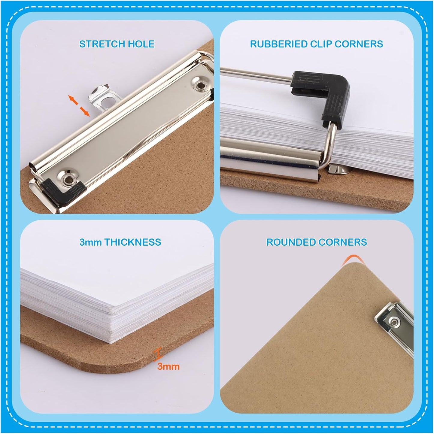 MIVIDE 23 Pack Clipboards Bulk, Hardboard Office Wooden Clipboards, Letter Size Clipboard with Low Profile Clip, Clipboard with Hang for Classroom, School, Home, Office Supply