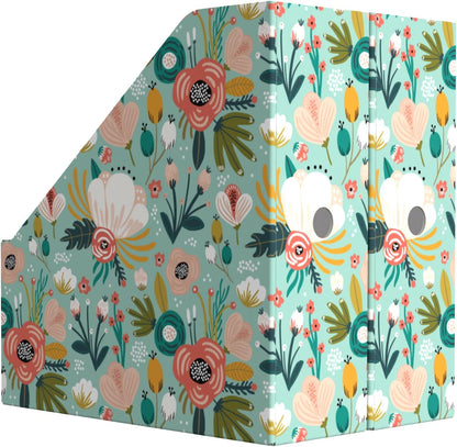 ANSSDO 6 Pack Cardboard Magazine Holder - Premium Magazine File Organizer, Large Volume Storage Box as Book Bins or Folder Holder for Desk - Teal Floral