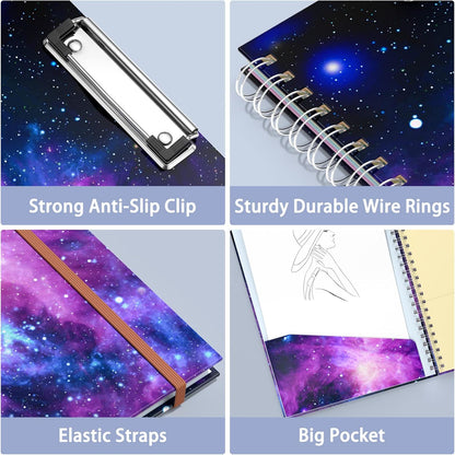 Rimilak Spiral Clipboards Folio with Refillable Lined Notepad, 14.5 x 9.8 In, Hardcover Cover with 5 Interior Pockets, Elastic Band and Pen Loop Series. Cute Stylish Clipfolio, Daisy Flower
