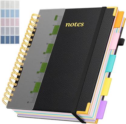 Line Hardcover Spiral Notebook with Removable Dividers Tabs & Ruler, 5 Subject Notebook College Ruled, 300 Page, Large 8"x10" B5 Notebooks for Work School, Lined Journal for Women & Men, Purple