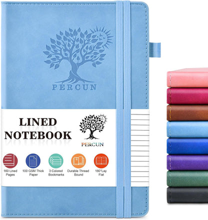 PERCUN Graph Paper Notebook, 160 Pages Grid Journal for women & men, A5 Hardcover Leather Graphing Notebook for School, Work, Travel, Note Taking 5.9”x8.5” (Black)