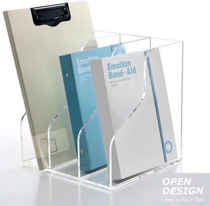 SANRUI 2-Pack Acrylic Magazine File Holder Desk Organizer Magazine Rack, Clear, Vertical File Sorter Holders, 9.45" D x 3.54" W x 10.24" H