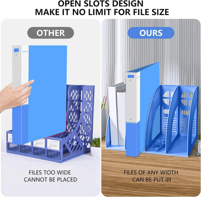 SAYEEC Magazine File Holder Folder Storage Desktop 4 Compartment Standing Hollow Green Files Bookshelf Organizer Box Office Racks Displays Holds Notebooks Documents for School Working Students