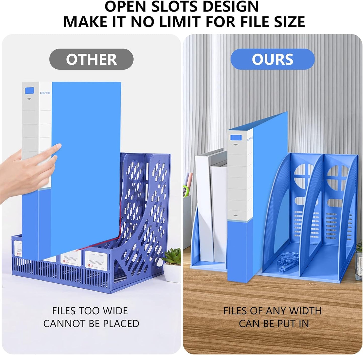 Marte Vanci Magazine File Holder Vertical PP Folder Book Desktop Organizer Plastic Storage Sturdy Vertical 4 Section Folder (Purple)