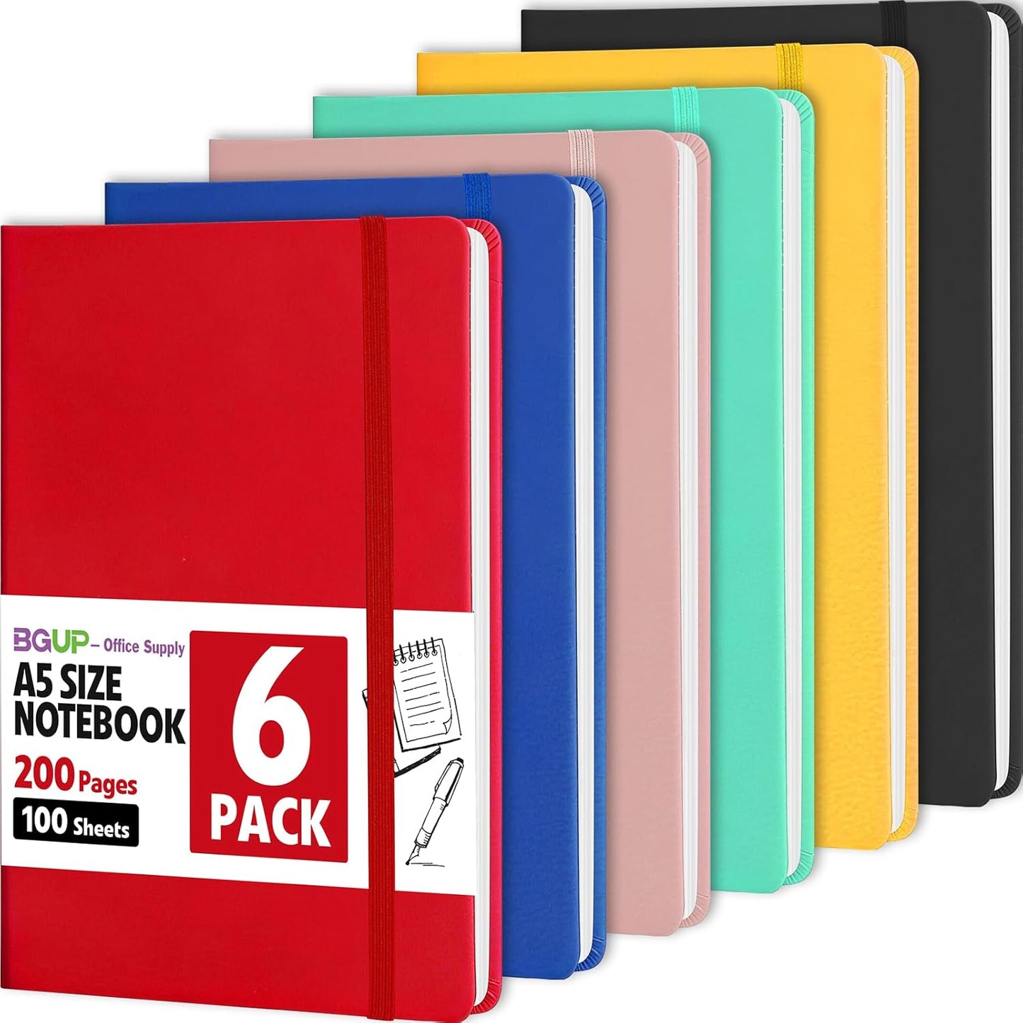 12 Pack Lined Journal Notebook for Work, 200 Pages, Medium 5.5 in x 8.3 in, A5 College Ruled, Hardcover Journaling Notebooks for Writing, Note Taking, Fit for Business Work School Home (Black)