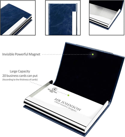 Padike Business Card Holder/ Case Professional PU Leather & Stainless Steel Multi Wallet Credit Card ID Case/Holder for Men & Women. (Black)