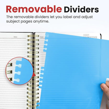 Hardcover Spiral Journal Notebooks for Work With Removable Dividers & Tabs, 8.5"x11" 5 Subject Notebook for Note Taking & Organizer, A4 College Ruled Lined Journal for Women & Writing, Aquamarine, 280 Pages