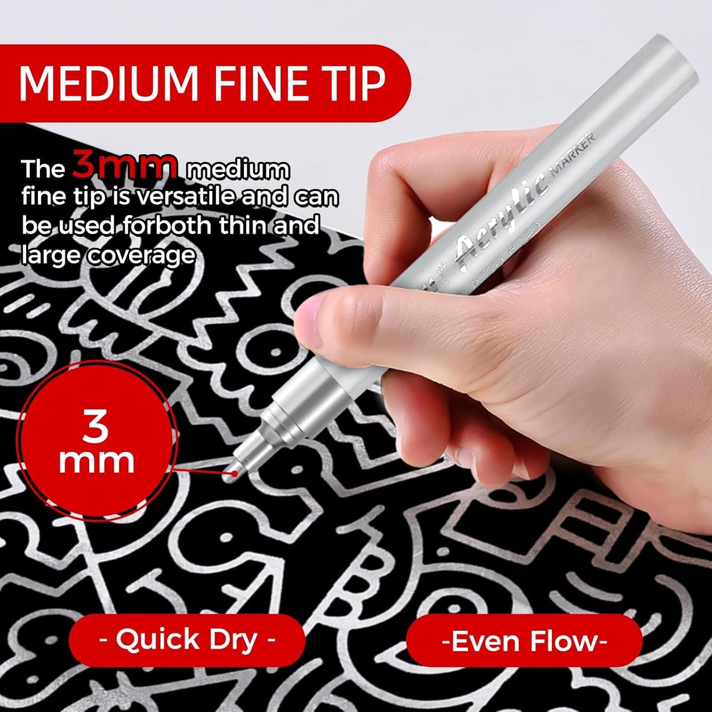 SFAIH White Paint Markers Pens - 4 Pack 2-3MM Medium Tip Acrylic White out Markers for Rock Painting, Wood, Metal, Fabric, Plastic, Canvas, Glass, Ceramic, Diy Crafts, Drawing, Tire, Correction