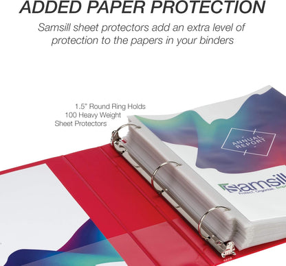Samsill 1.5 Inch 3 Ring Binders, Economy Round Ring, Clear View Cover, 325 Sheet Capacity - for School, Home, Office - White, 4 Pack