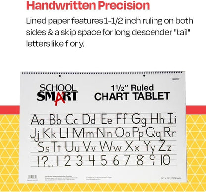 School Smart Chart Tablet, 24 x 16 Inches, 1 Inch Rule, 25 Sheets