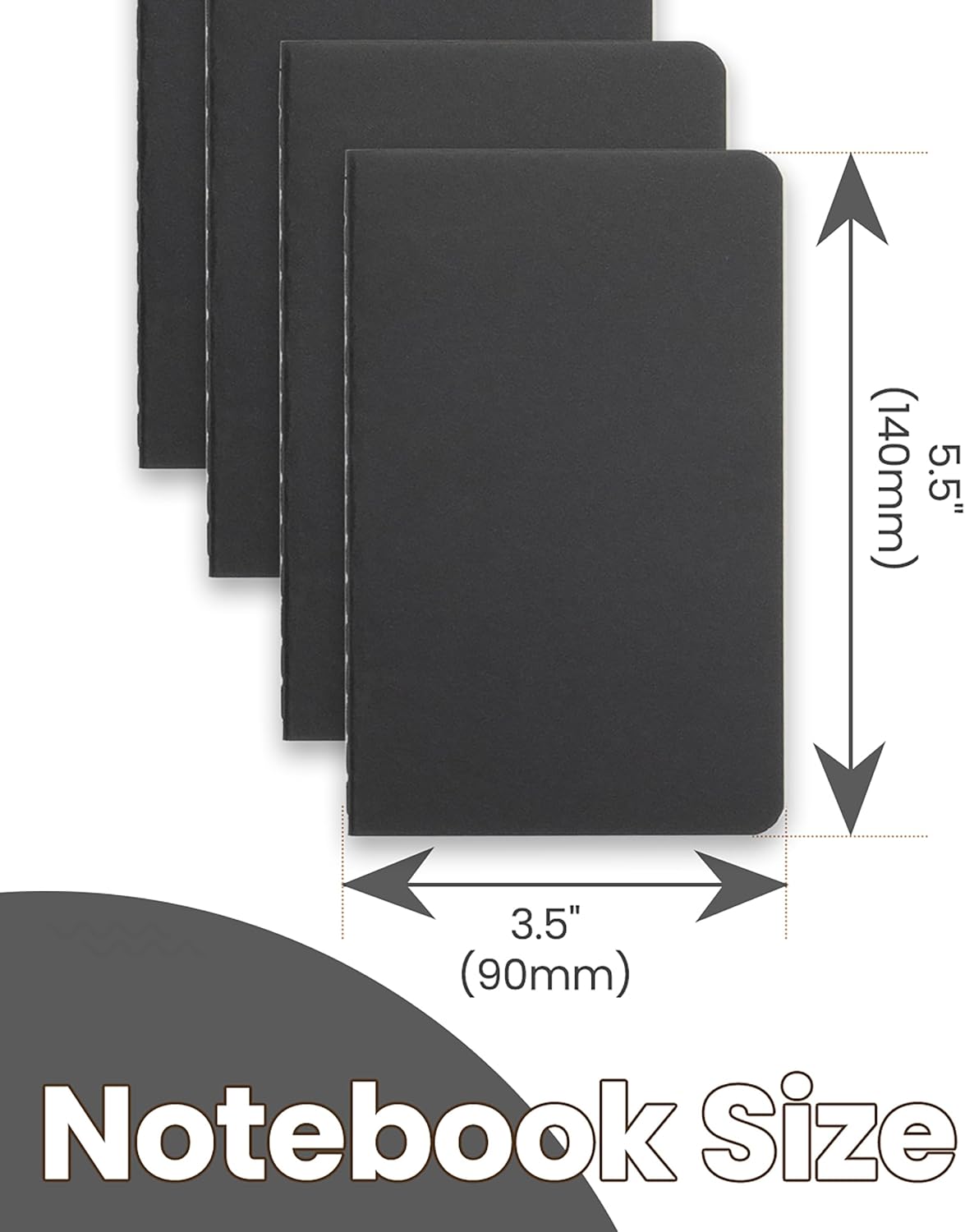 TWONE - 6 Pack Mini Pocket Notebooks, 3.5 by 5.5 Inches (90 x 140 mm), Black Cardstock Journal Set with 60 Lined Pages (30 Sheets) - Perfect for Travel, Office, School & Daily Notes