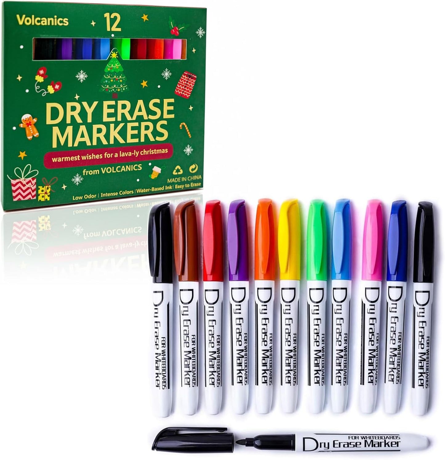 Volcanics Black Dry Erase Markers Low Odor Fine Whiteboard Markers Thin Box of 30