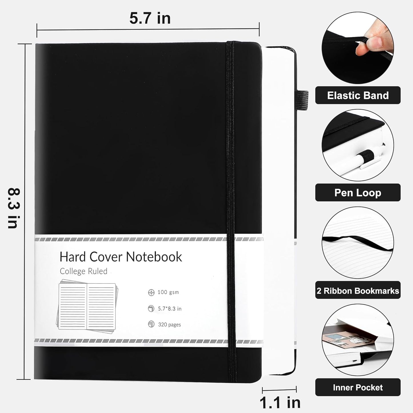 CAGIE Bullet Dotted Journal Notebook 320 Pages 100 GSM Paper Hardcover A5 Dot Grid Notebook Leather Journals for Writing Women Men Work Journaling, Green