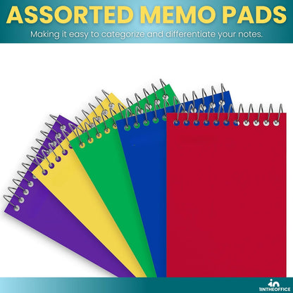 1InTheOffice Wirebound Memo Pads, 4" x 6", College, Assorted, 50 Sheets/Pad, (5 Pads)