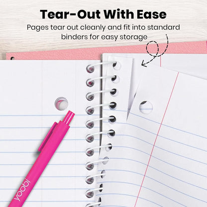 Yoobi College Ruled 8 x 10.5” Spiral Notebook Set – 3-Pack of 1 Subject Notebooks, Pink, Purple & Black Celestial Patterns – 150 Perforated 3-Hole Punched Sheets
