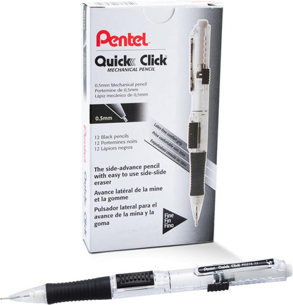 Pentel Quick Click Mechanical Pencil, (0.7mm), Medium, Black Barrel, Box of 12 Pencils (PD217A)