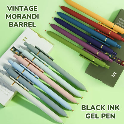 UIXJODO Gel Pens, 5 Pcs 0.5mm Black Ink Pens Fine Point Smooth Writing Pens with Silicone Grip, High-End Series Metal Clip Retractable Pens for Journaling Note Taking (Vintage)