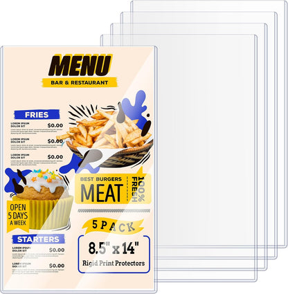AKONEGE 5PCS 9" x 12" Rigid Print Protectors Clear Plastic Sheet Protectors, Heavy Duty Top Loading Document Holder, Menu Cover, Photo Poster Sleeves Hard Plastic Sleeves for Paper Art Prints