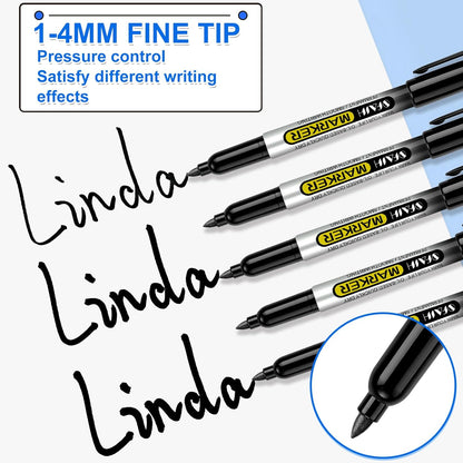 SFAIH 100 Black Permanent Markers Bulk -1s Quick Drying, Fine Point Markers for Write Mark, School, Office, Warehouse, Business, Logistics, Durable, Waterproof Ink on Paper, Plastic, Metal, Cardboard