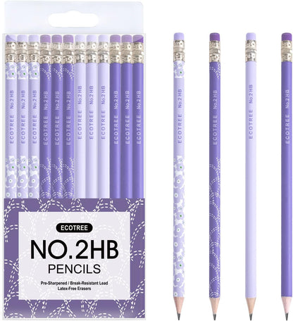 ECOTREE Pencils #2 Pre-Sharpened Pencils for Kids Number 2 Pencil with Erasers for School, Writing, 12 Count