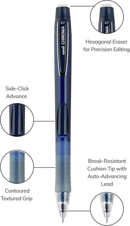 uniball Chroma Mechanical Pencil Starter Kit, 0.7mm, HB #2, Assorted Barrels, 4 Pack