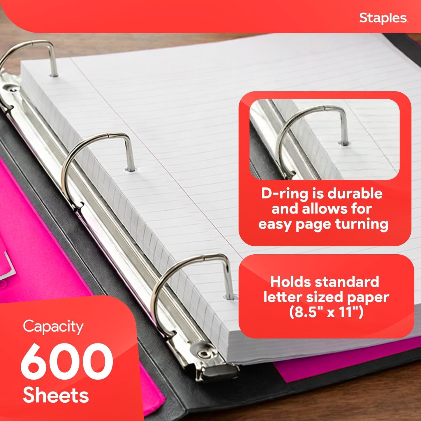 Staples Better Binder 2-Inch D-Ring View Binder, Reinforced Spine, Holds Up to 540 Sheets, Teal, for Office & School