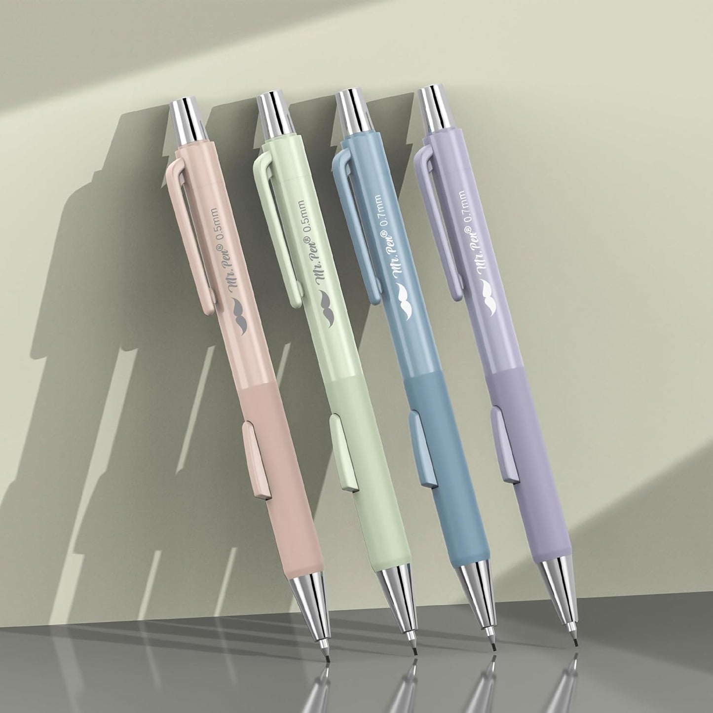 Mr. Pen- Pastel Mechanical Pencil Set with Lead Refills & Erasers, 4 Pack, 2 Sizes, 0.5 & 0.7mm, Fast Click, 6x Tubes HB & 2B Lead Refill, 3x Eraser for School Supplies, Drafting, Drawing & Sketching