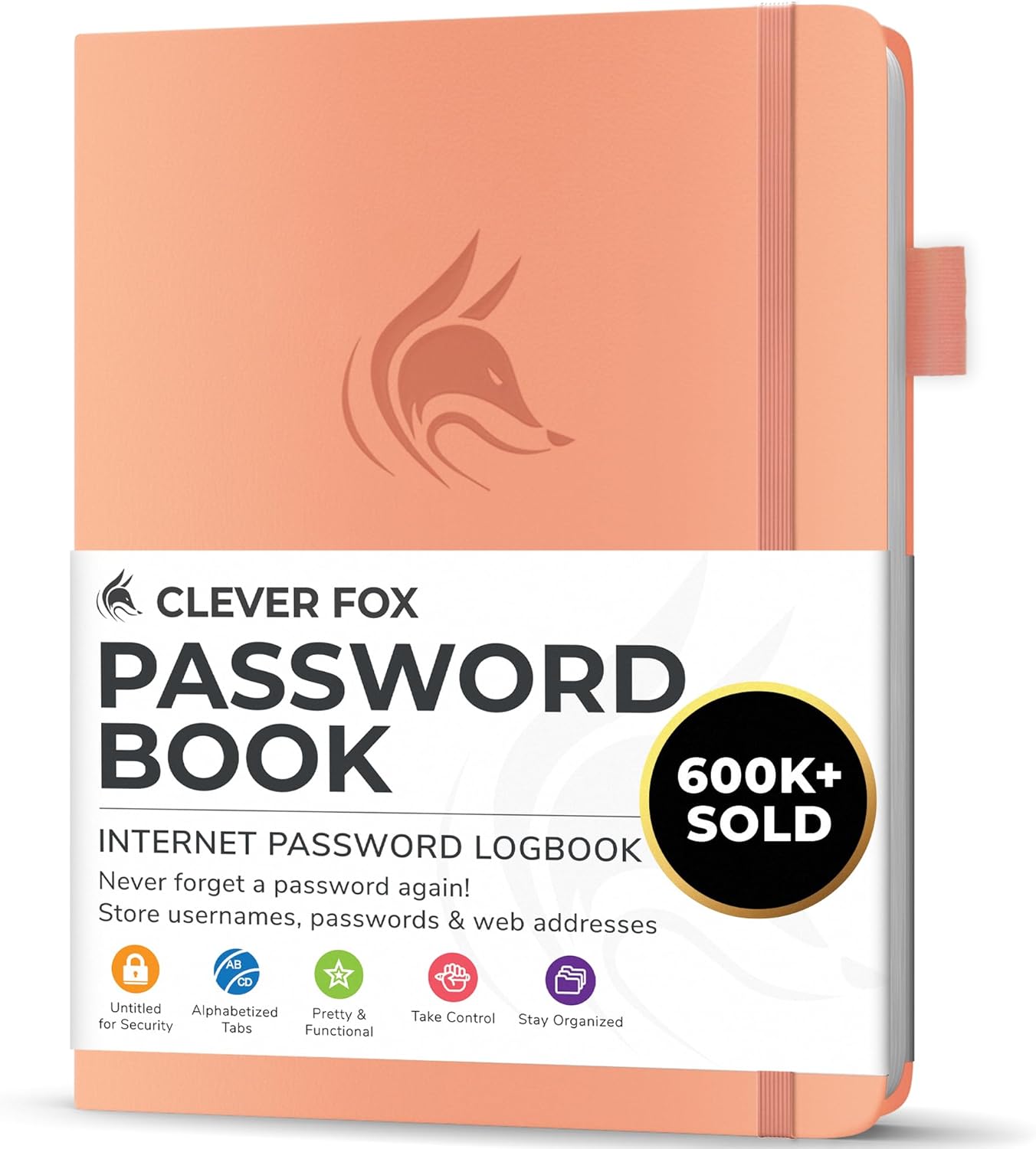 Clever Fox Password Book with alphabetical tabs. Internet Address Organizer Logbook. Small Pocket Password Keeper for Website Logins (Orange)