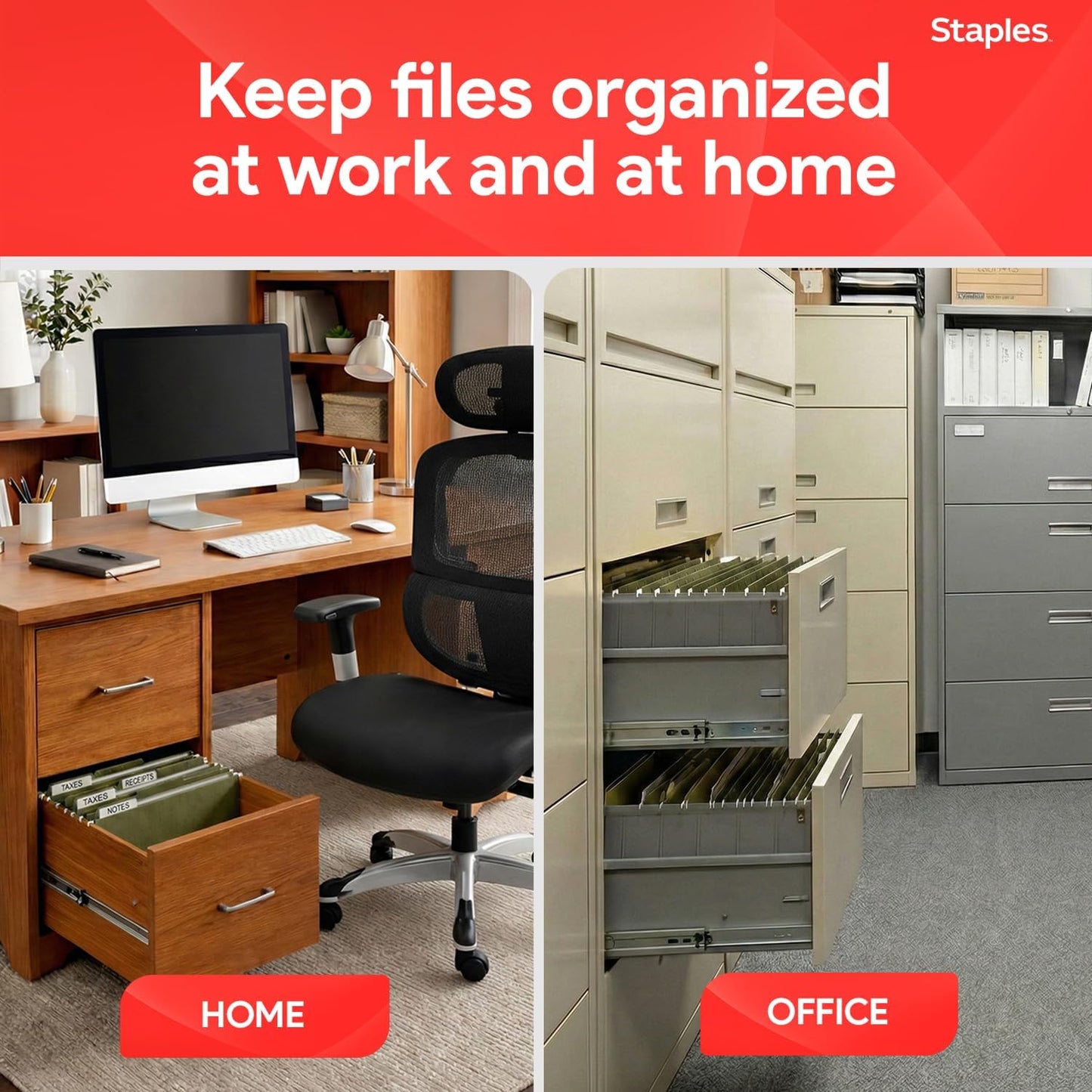 Staples Reinforced Hanging File Folders, Letter Size, 3" Expansion, Wide‑Capacity Box‑Bottom Design, Standard Green – 25/Pack