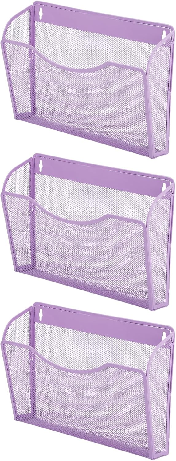 EASEPRES 3 Single Pocket Mesh Hanging File Organizer, Vertical Wall Mounted Magazine File Holder, Mount Basket Mail Paper Document Folder Organizing for Office, Home and School, Black