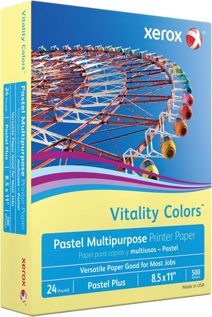 Xerox® Vitality Colors™ Pastel Plus Color Multi-Use Printer & Copy Paper, 1 Ream, Yellow, Letter (8.5" x 11"), 500 Sheets Per Ream, 24 Lb, 30% Recycled