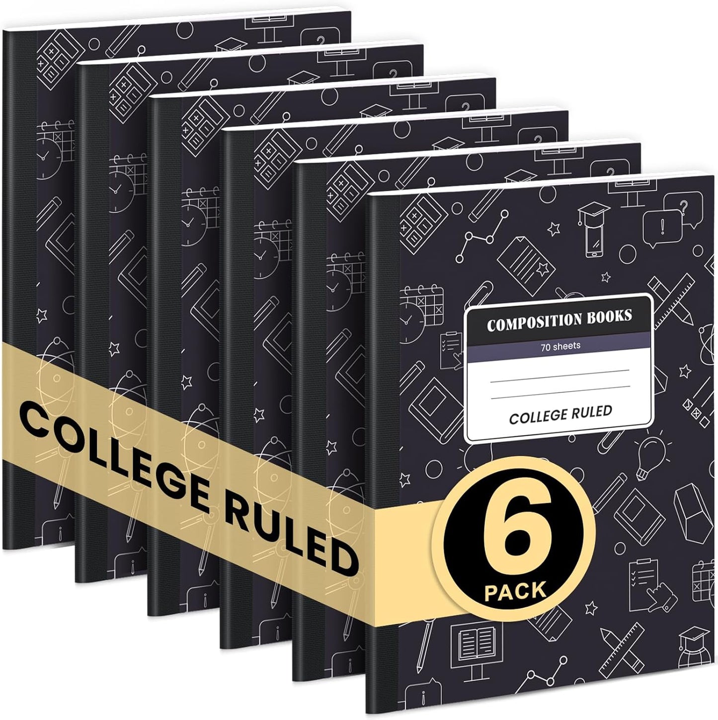 Oucaru Composition Notebook 50 Pack Bulk College Ruled, Brown Cover Notebooks for School, 70 Sheets 7-1/2"x9-3/4, Back to School Supplies Journal for K-12 Students