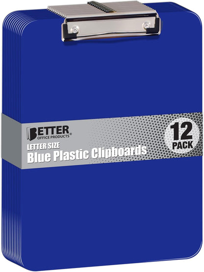 Better Office Products Black Plastic Clipboards, 12 Pack, Durable, 12.5 x 9 Inch, Low Profile Clip, Black, Set of 12