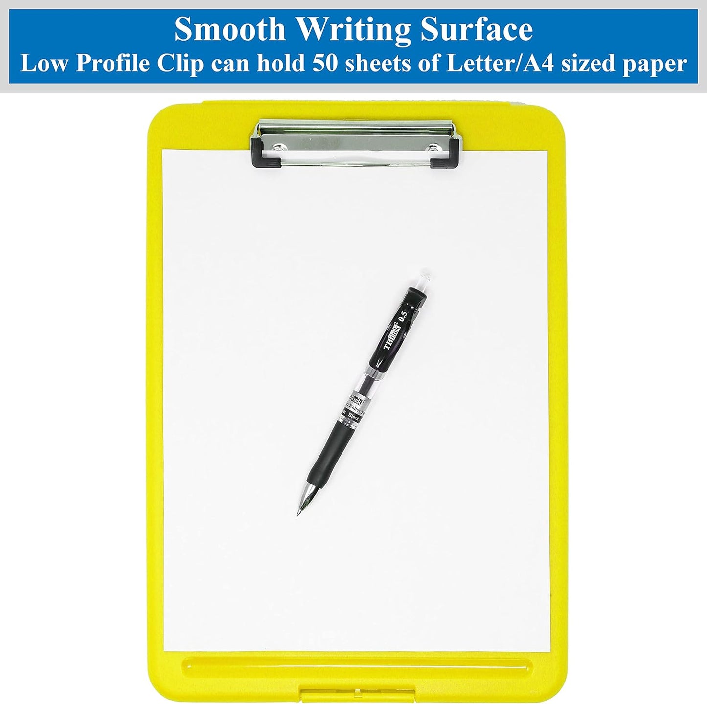 Think2Master Black Plastic Storage Clipboard. | 25% Heavier & 25% Sturdier| Heavy Duty and Won’t Flex or Bend Like Other Brands (Compare The Weight). Storage Compartment Holds 150 Letter Sized Paper.