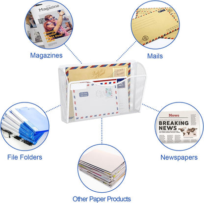 samstar 6 Pack Mesh Wall Mounted File Holder Metal Wall File Pocket Mail Organizer for Office/Home(with Label Panel)