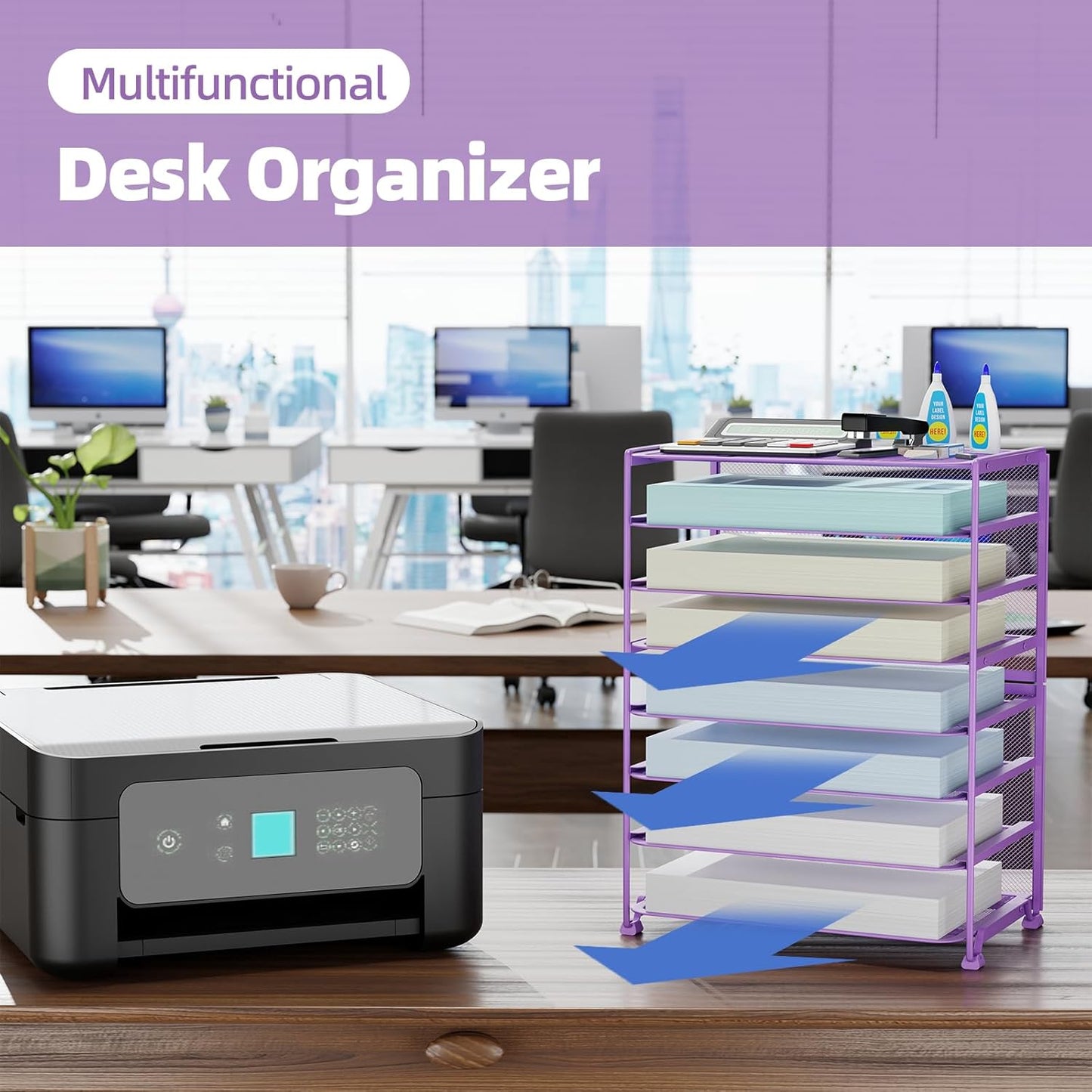 Simple Trending 2 Pack 8 Tier Letter Tray Paper - Mesh Desk File Organizer for Office School Desktop, Black