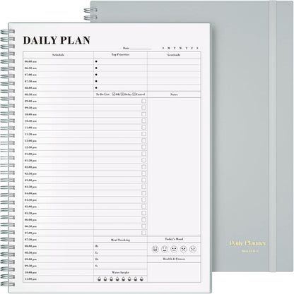 Daily Planner Undated, Asten To Do List Notebook Hourly Schedules Spiral Appointment Planner for Men and Women,PVC Hardcover,Elastic Closure, Inner Pocket 8.3" x 5.8" (Black)