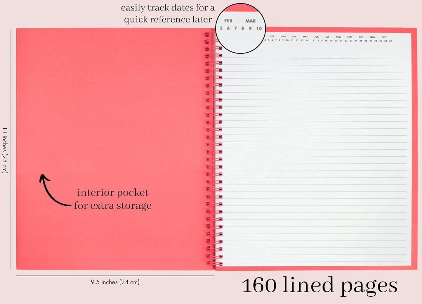 kate spade new york Large College Ruled Notebook, 11" x 9.5" Spiral Notebook with 160 Pages