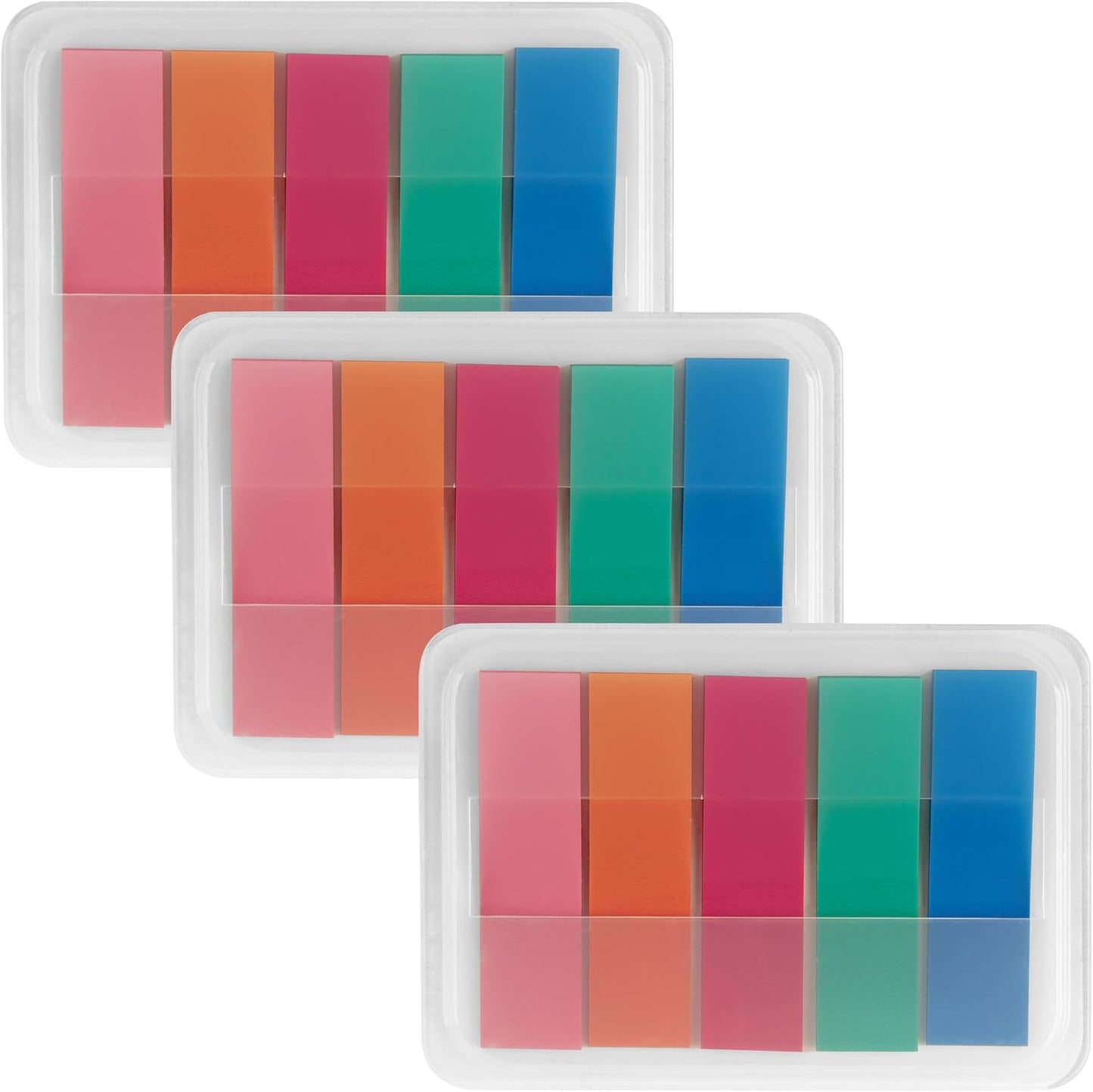 Essex Wares - 300 Pieces - Transparent Sticky Notes Tabs with Case - 5 Light Pastel Colors - 3 Cases - 1.8" x 0.4" - 60 Pieces - Pop Up Index Tabs - Book Flags for Annotating - Book Sticky Tabs