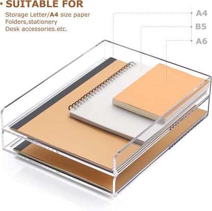 2 Pack- Stackable Paper Letter Tray, A4 File Tray Desk Organizer, Acrylic Desk Organizers and Accessories Sorter, Clear Workspace Office Supplies Organizers, 12.4inx8.86inx3.46in