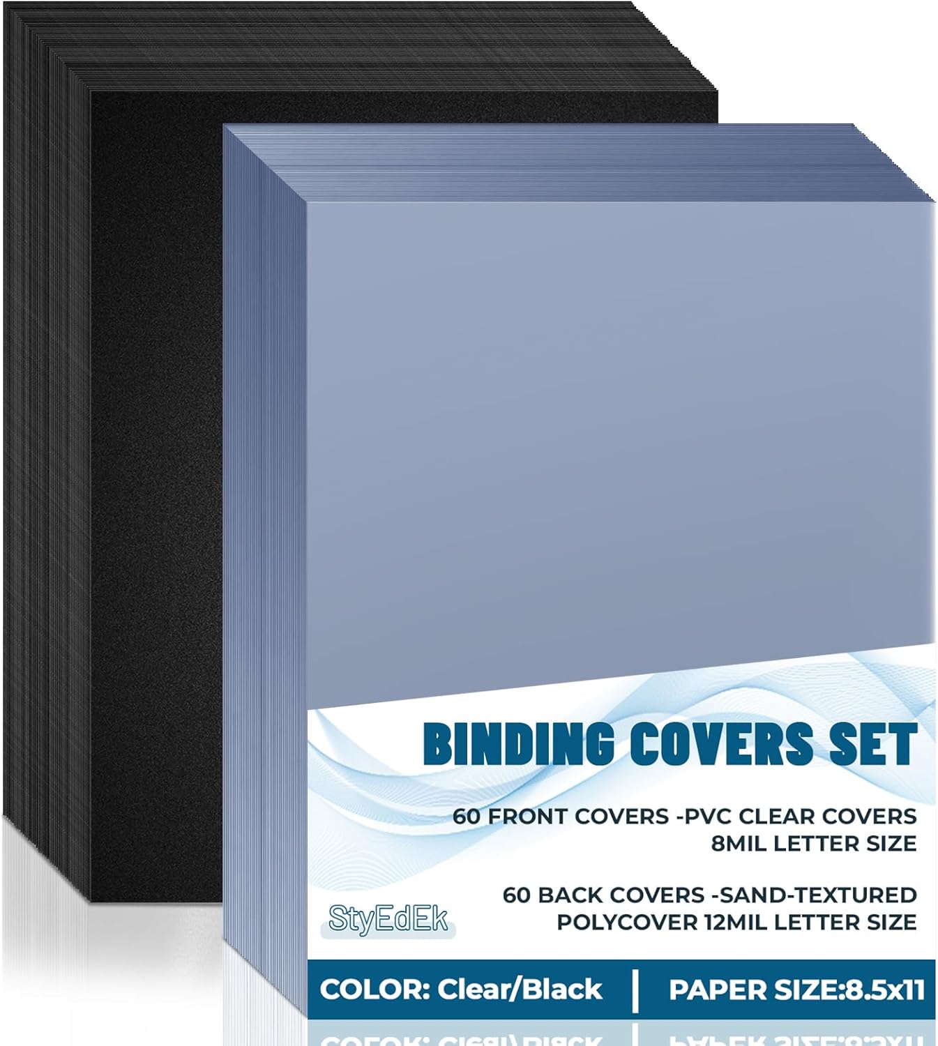 24 Pcs Binding Covers and Backs Set, 8.5x11 Inch, Letter Size 12 Pcs 8mil Clear PVC, 12 Pcs 12mil Sand Plastic Texture