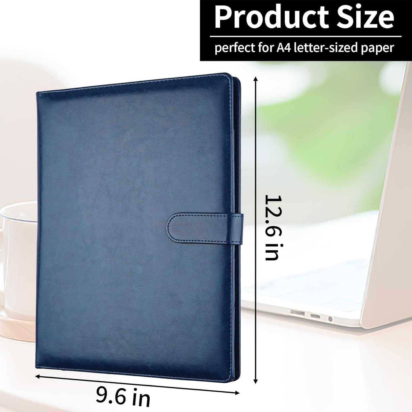 Professional Padfolio with Clipboard, Faux Leather Portfolio Folder Binder, Legal Pad Holder for A4 Letter Size Notepad, Resume, Writing Pad, Ideal Organizer for Business Office Conference, Black
