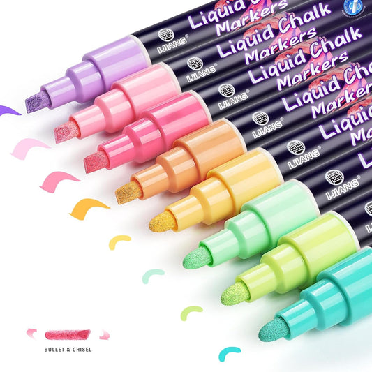 IJIANG Liquid Chalk Markers - Metallic 8Colors, Chalk Markers - 6mm Reversible Tip for Glass, Window, Cars, Chalkboard, Whiteboard, Blackboard Signs