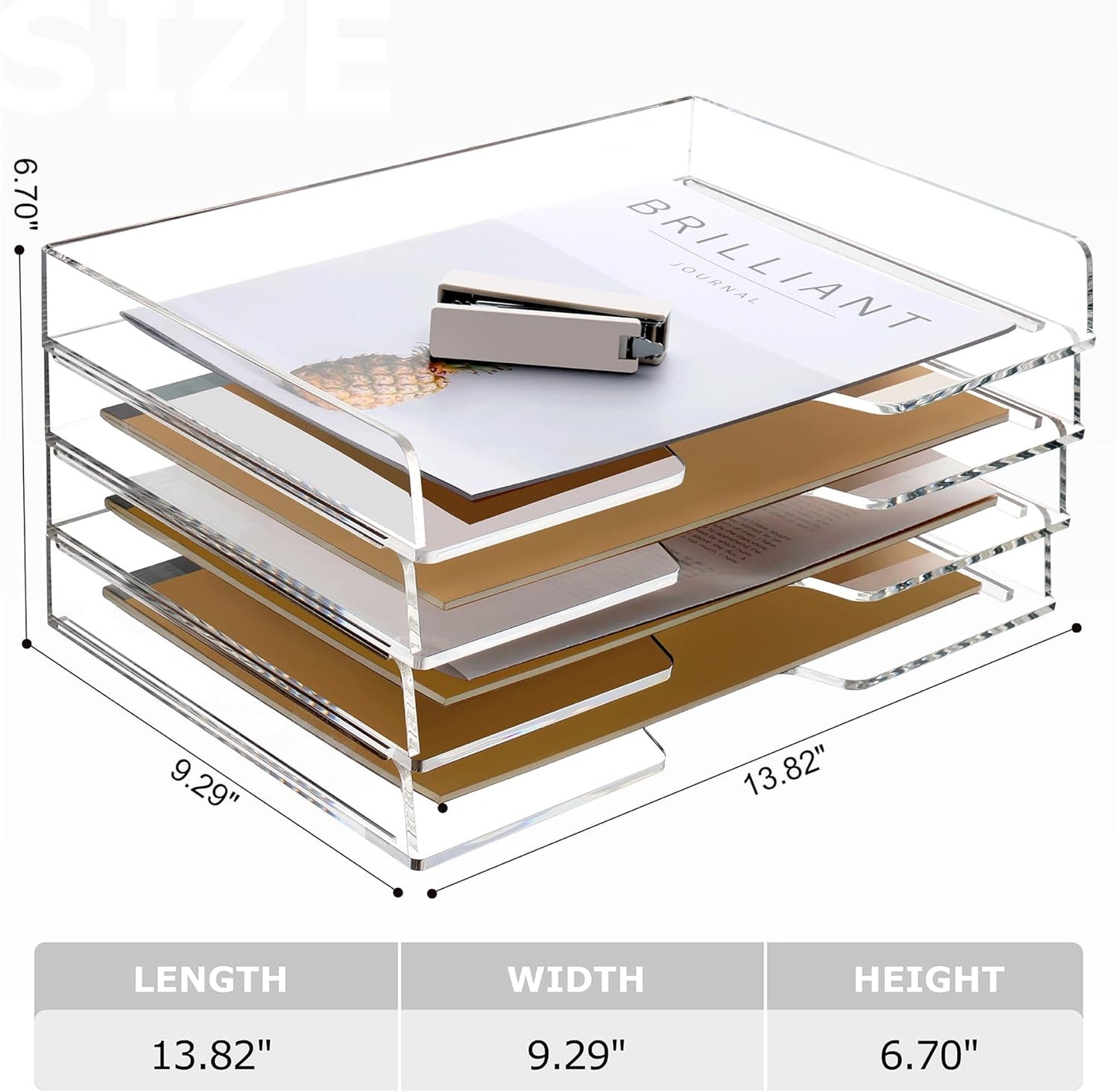 2 Pack- Stackable Paper Letter Tray, A4 File Tray Desk Organizer, Acrylic Desk Organizers and Accessories Sorter, Clear Workspace Office Supplies Organizers, 12.4inx8.86inx3.46in
