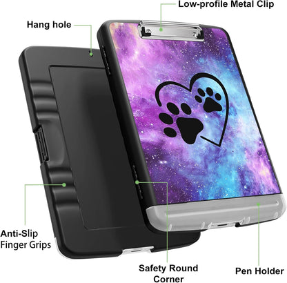 Clipboard with Storage, Heavy-Duty Side-Opening Folder with Pen Holder, Durable Plastic Nursing Clipboard for Nurses, Teachers, and Sales, Cow Prints 02