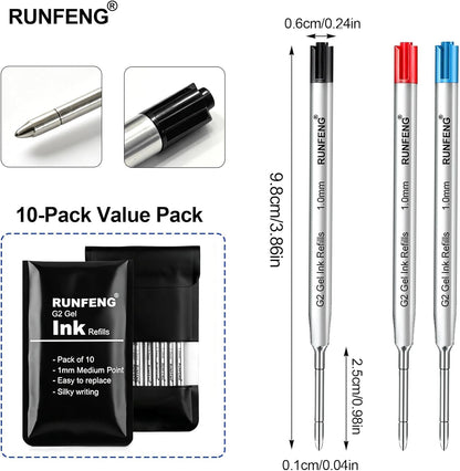 Pack of 10 Replaceable Ballpoint Pen Refills, G2 Gel Ink Refills,1mm Medium Point,Twist Pen Refill,Ball Point Pen Refills,Ink Refills for Pens,Black Ink Refills