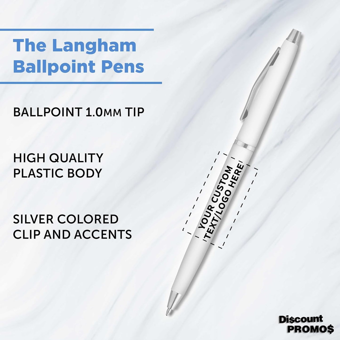 Personalized Langham Ballpoint Pens, Set of 10/50/100 by DISCOUNT PROMOS - Black Ink, Great for Office, Business, Tradeshows - Black